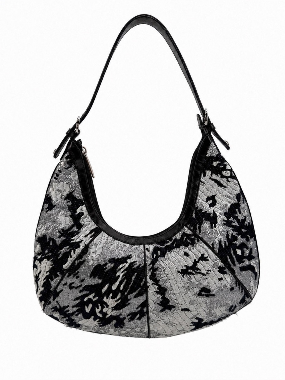 St. John Black & Silver Tapestry Hobo Luxe Jacquard Shoulder Bag  black/Silver